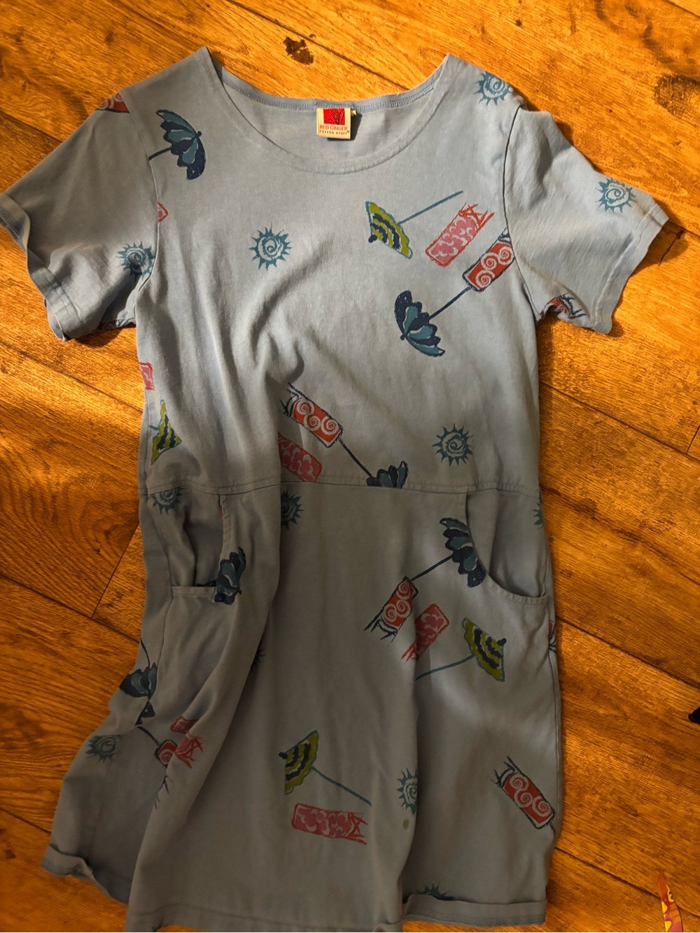 Light Blue Casual Pocket Dress with Umbrella Print